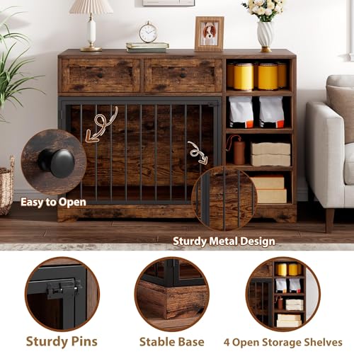 47" Medium Dog Crate Furniture with Storage (Vintage Brown / 47.2"L x 23.6"W x 33.5"H)