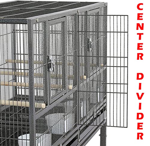 42" Sturdy Wrought Iron Single Stackable Center Divided Side Nesting Box Doors Breeder Breeding Bird Flight Double Rolling Cage for Aviaries Canaries Cockatiels Lovebirds Finches Budgies Small Parrots (Black Vein)