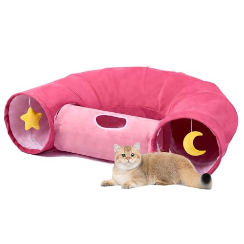 Cat Tunnel Large Indoor Durable Collapsible Interactive Cat Tube with Peek (PINK)