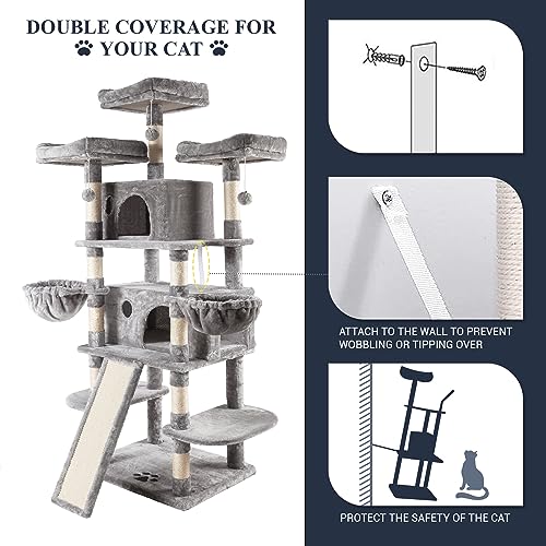 68 Inches Cat Tree (68 in / Light Grey)