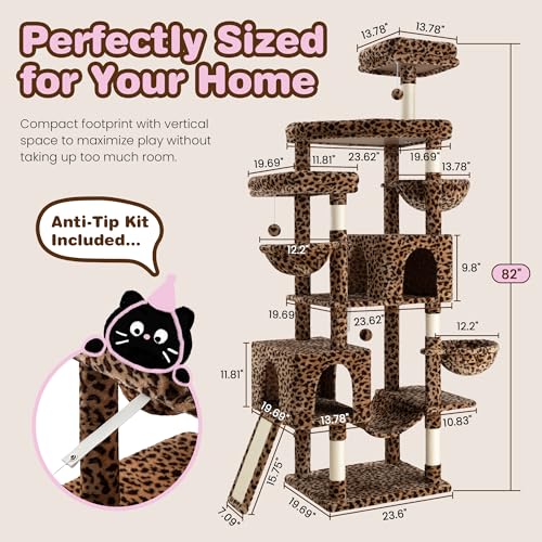 82 inch Cat Tree Tower (Leopard Print)
