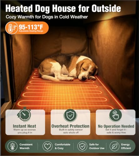 Extra Large Heated Dog House Outdoor with Iron Frame and Heating Pad