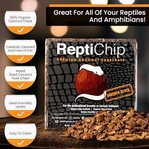 ReptiChip Reptile Substrate Coconut Chip Bedding 72 Quart Compressed Organic Coco Husk Block for Snake Habitat (1 Breeder Block)