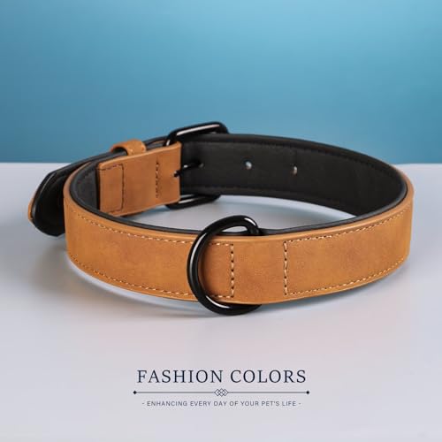 Soft PU Leather Dog Collar (L: Neck 14-18", Width 1" / Light Brown)