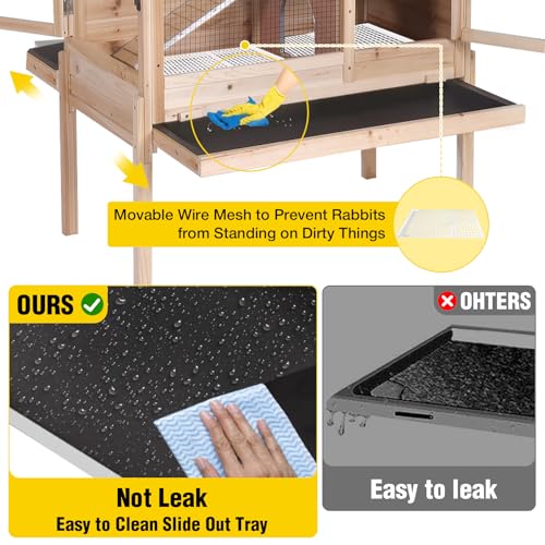 2 Story Indoor Rabbit Hutch Guinea Pig Cage with Stand ((Natural Wood) / 36.6"L x 19.6"W x 36.6"H)