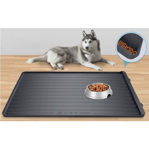 Dog Mat for Food and Water (Black / 39.4''x27'')