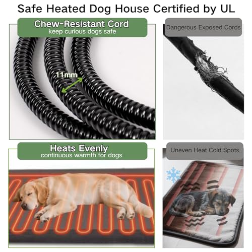 Heated Dog House Outdoor with Heating Pad Weatherproof Large Dog Kennel with Anti