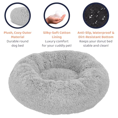 Calming Donut Dog Bed for Small Dogs (Bright Grey / Large (36"L x 36"W x 10"Th))