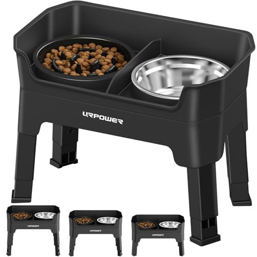 3-in-1 Elevated Dog Bowls with Slow Feeder & Licking Plate (Matte Black / Large)