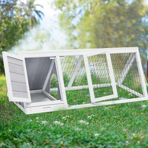 Rabbit Hutch Bunny Cage Indoor Outdoor for Chickens (Grey)