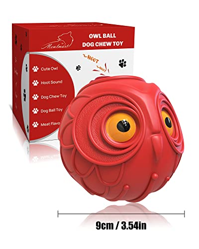 Giggle Ball for Dogs Interactive Dog Toys for Aggressive Chewers Dog Ball Toy for Puppy Medium Large Dogs Natural Rubber Cute Owl Hoot Fun Giggle Sounds When Rolled or Shaken (Red)