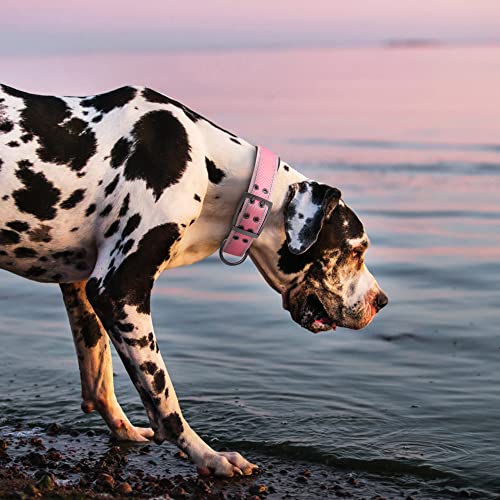 Heavy Duty Dog Collar for Large Dogs with Metal Belt Buckle (X-Large(24"-28") / Pink)