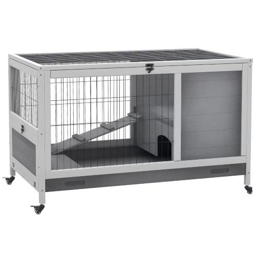 Wooden Rabbit Hutch Indoor Outdoor (Grey)