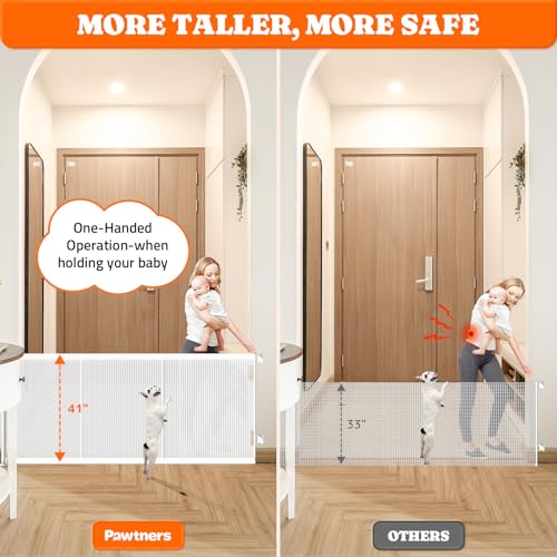 Retractable Baby Gates Extra Wide (White / 41" Tall x 120" Wide)