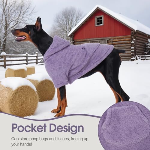 Fuzzy Dog Sweater with Adjustable Hood & Harness Hole (Medium / Light Purple)