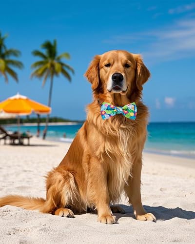 10 Pack Hawaiian Dog Bowties for Large Dogs Sliding on Collar (M/L)