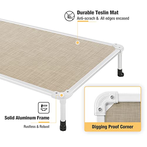 Chew Proof Elevated Dog Bed (Beige Coffee / 32.0"L x 25.0"W x 7.0"Th)