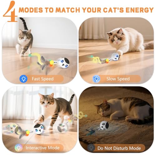 Cat Ball Toy Upgraded Smart Motion Sensor Moving Ball with 3 Speed Modes & 4 Sounds (White)