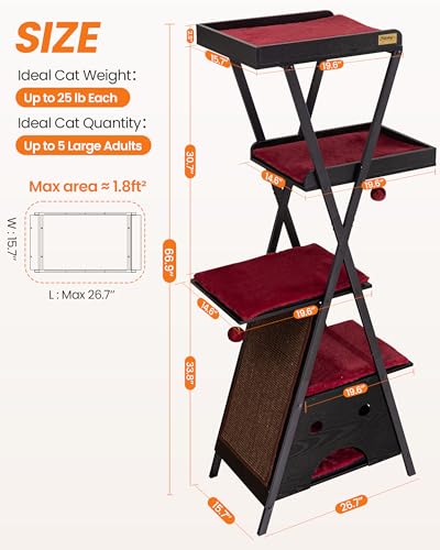 Modern Wood Cat Tree Tower for Indoor Cats Large Adult 67 (67 inch / Black)