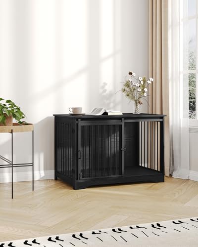 39.3" L Dog Crate Furniture Indoor Dog Kennel with Barn Door (Black / 39.3"L x 23.6"W x 26.8"H)