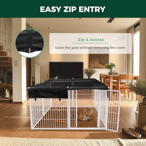 Homeplus Indoor Dog Playpen with Mesh Top Cover (White / 32"H)