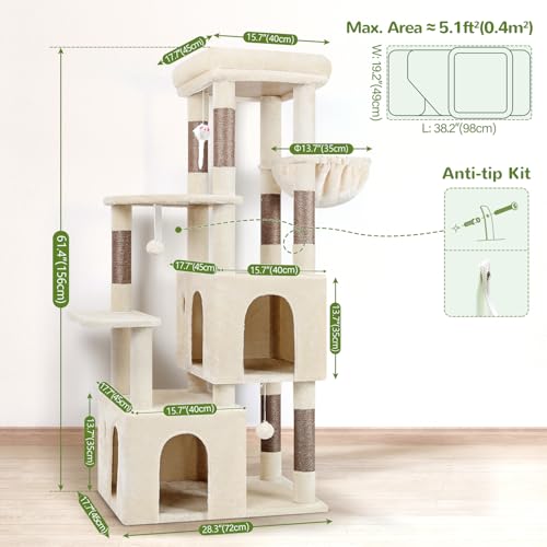 Heavy Duty Cat Trees for Big Cats Maine Coon (Beige / 61inch)