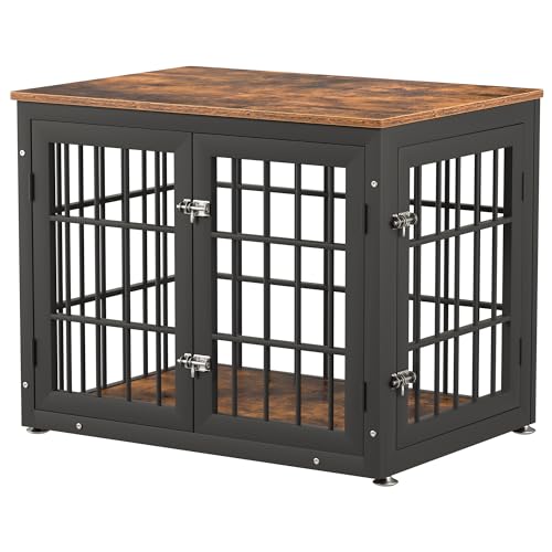 32" Heavy Duty Dog Crate Furniture for Small and Medium Dogs (Black + Rustic Brown / 32.7"L x 23.6"W x 26.2"H)