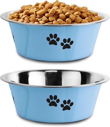 Stainless Steel Dog Bowls (Blue / 8.5 Cups/71 OZ)