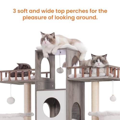 Cat Tree with Litter Box Enclosure for Indoor Big Cat HCT110SG (Rustic Gray / 60 inch)