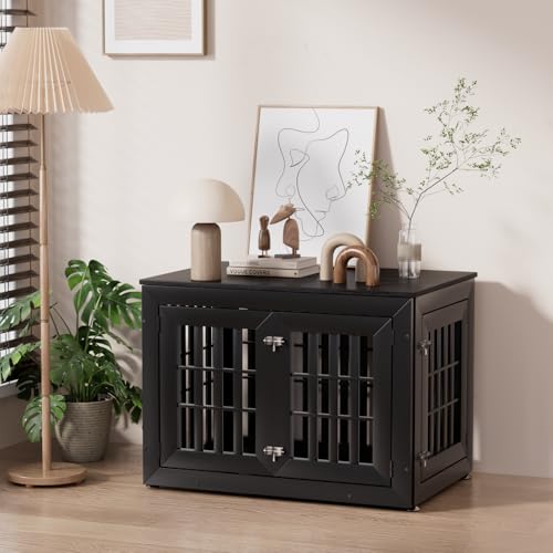 38" Heavy Duty Dog Crate Furniture for Large (37.4"L x 25.8"W x 27.4"H / Black)