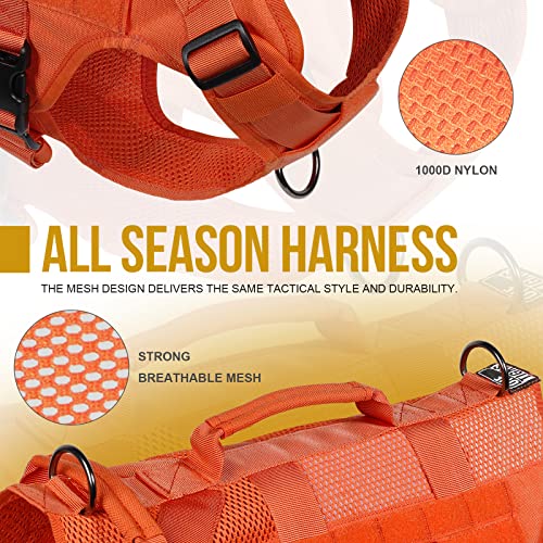 No Pull Tactical Dog Harness for Large Dogs (Orange / L)