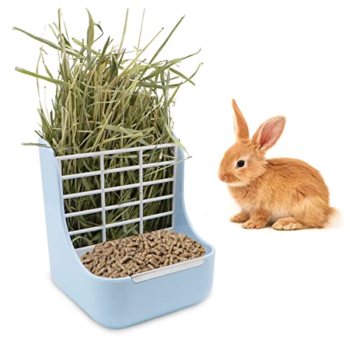 Rabbit Hay Feeder 2 in 1 Automatic Guinea Pig Food Bowl (Blue)