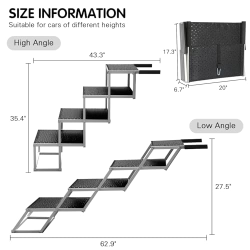 Folding Dog Stairs for Car (Black / 20In-4 Steps)