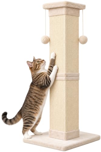 Cat Scratching Post 33 Inch Nature Sisal Cat Scratch Post for Indoor Cats (white)