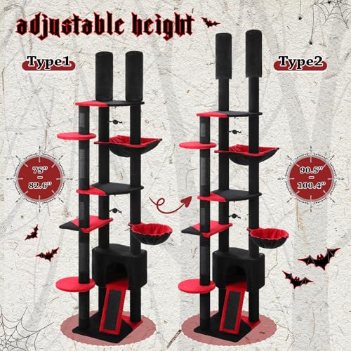 Floor to Ceiling Cat Tree Tower (XL(90''-100'') / Black)