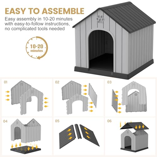 Large Dog House Outdoor Indoor for Medium Large Dogs (Black / 36.2" L × 38" W × 38" H)