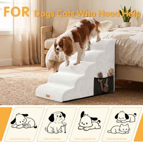 High Density Foam Dog Steps 5 Tiers (White / 33.1*15.7*22.5)