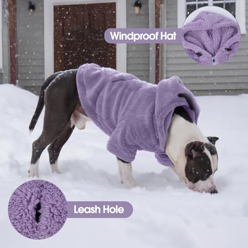 Fuzzy Dog Sweater with Adjustable Hood & Harness Hole (Large / Light Purple)