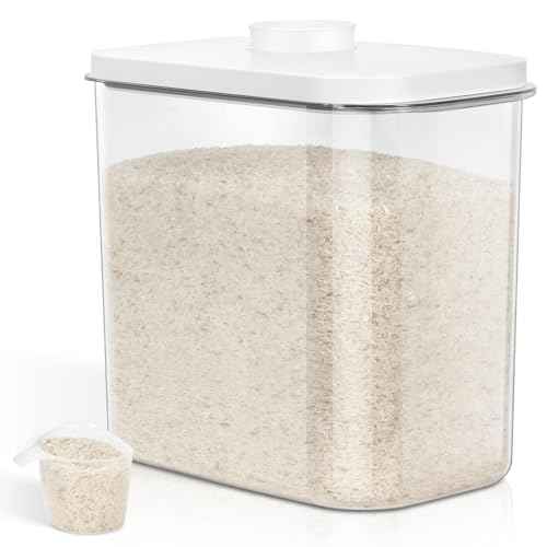 Large Rice Container 25 Lbs with Easy (White/Clear / 12.7 Qt-Pop)