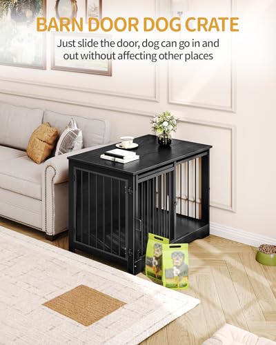 39.3" L Dog Crate Furniture Indoor Dog Kennel with Barn Door (Black / 39.3"L x 23.6"W x 26.8"H)