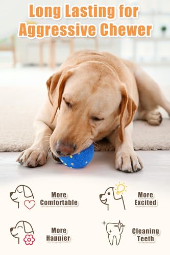 Dog Tennis Balls for Aggressive Chewers (Yellow+Blue-Medium-Point+Circle-4Pcs)