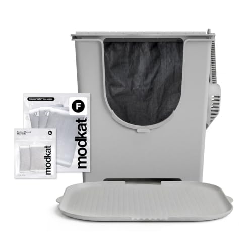 Flip Covered Cat Litter Box Starter Kit Bundle (Starter Kit - Gray Litter Box / Gray Mat)