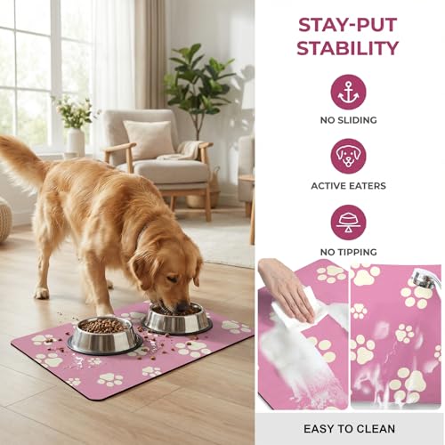 Pet Feeding Mat Dog Cat Food Mat Absorbent No Stains Quick Dry Rubber Bottom Anti (Pink-JY / 16"×24")