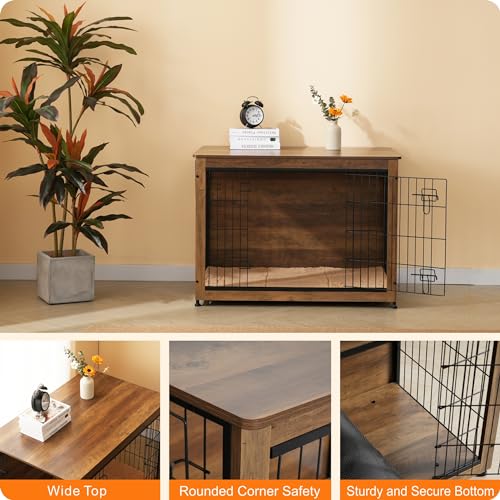 38.5" XL Dog Crate Furniture with Cushion (Warm Brown / 38.5"L x 25.6"W x 26.8"H)