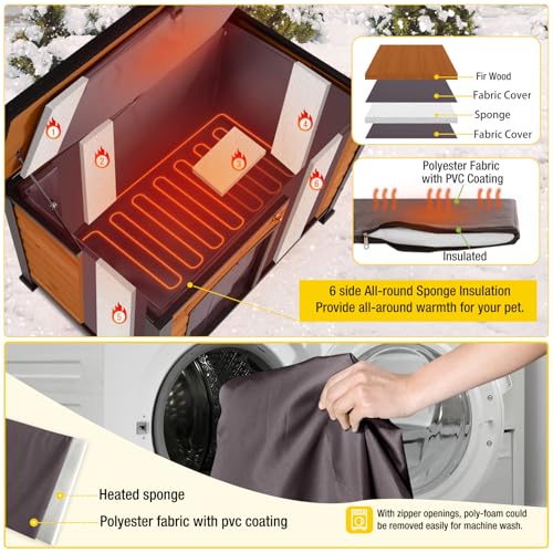 Dog House Outdoor Heated Dog Kennel with Insulated Liner All