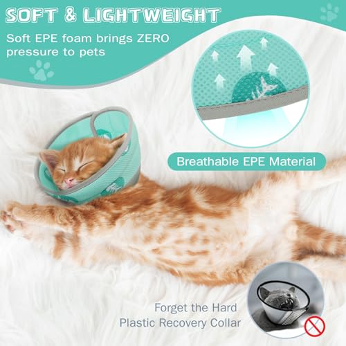 Cat Cone Collar Soft Elizabethan Collar for Surgery Recovery (Green / S (Neck 5"-7"))