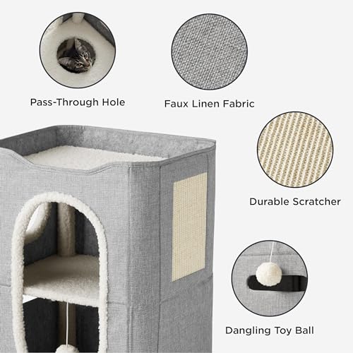 2 Story Cat House for Indoor Cats with Scratch Pad (Grey / Double)