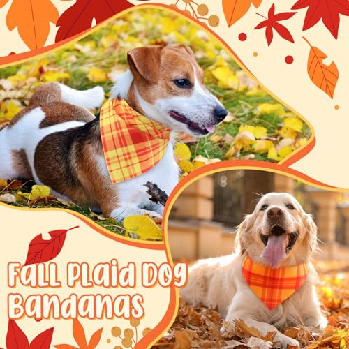 200 Pcs Fall Plaid Dog Bandanas Bulk (Orange, Yellow / Fall Plaid)
