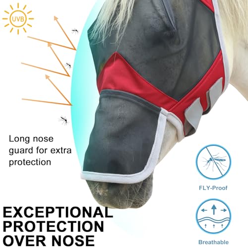 Horse Fly Mask with Ears & Long Nose (Red / Full)
