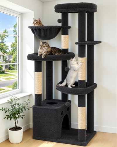 67in Tall Cat Tree Tower for Large Cats (Dark Grey1 / 67 Inches)